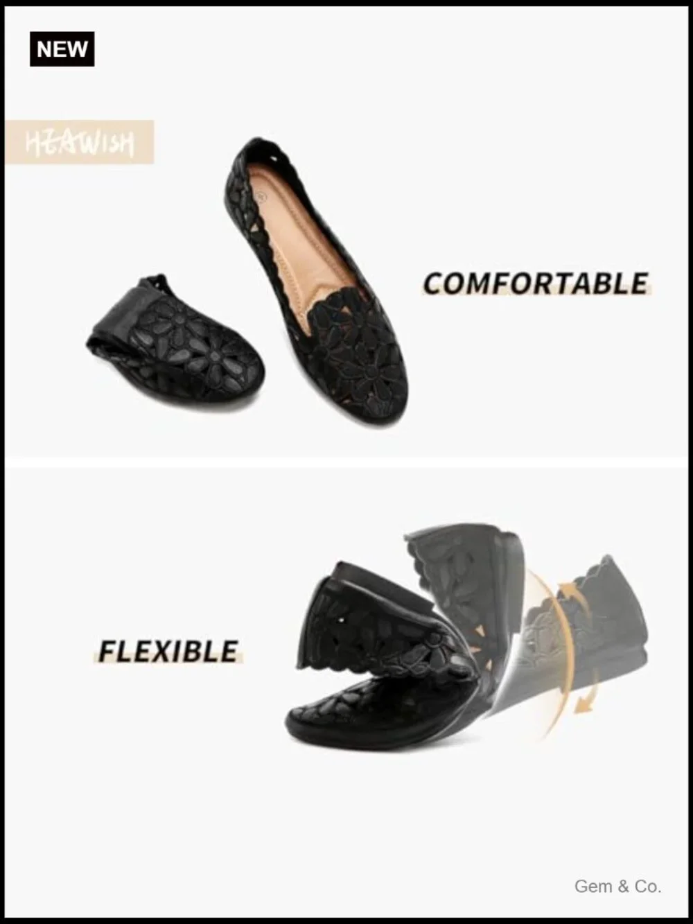 Women's Floral Ballet Flats Slip On PU Leather Round Toe Dress Shoes